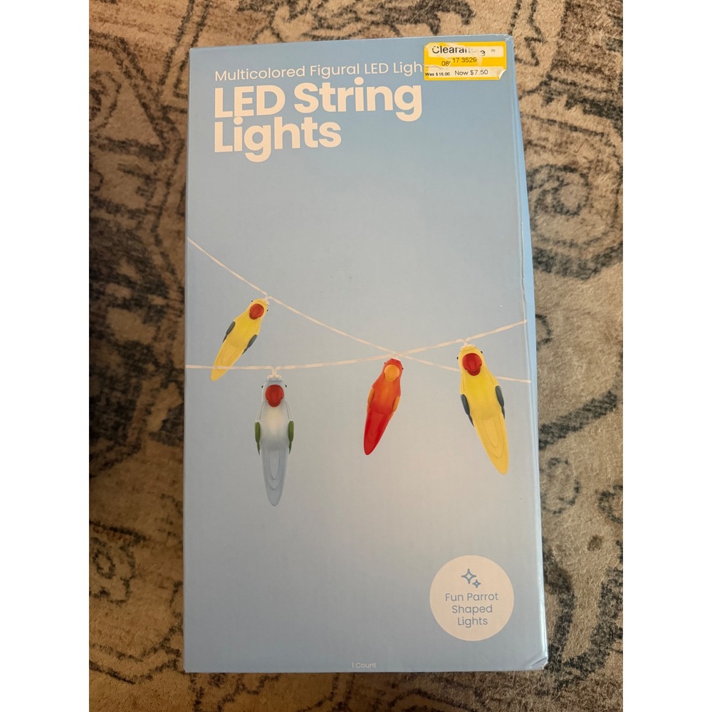Multicolored Figural LED String Lights 29 Parrot Shaped Birds 14.25ft Timer